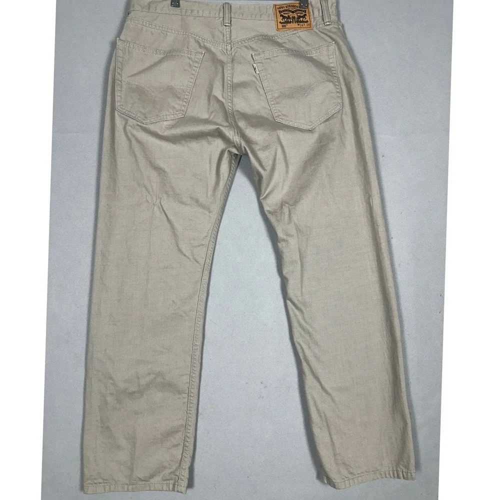 Levis 505 Jeans Mens 36X30 Beige Regular Fit Straight White Tab 5 Pocket Denim
